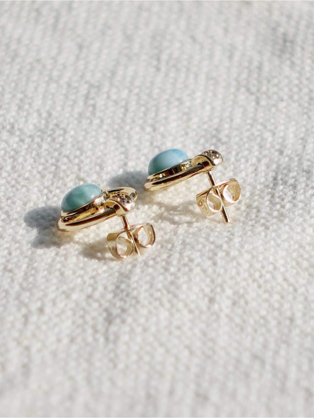 NEW! Gold Plated Stud Earrings with Larimar Stone - Picture 5 of 5